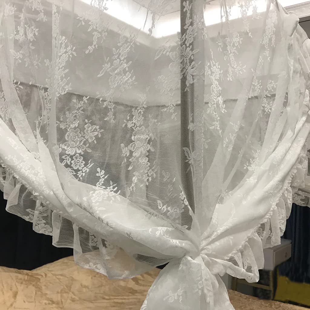 Eleganter Spitzen-Prinzessin-4-Eckpfosten, romantisch für Mädchen und Frauen, Bettvorhang, Baldachin für Erwachsene, Hochzeit, Schlafzimmer, Kinderzimmer, Dekoration (Typ 3, Beige-Weiß, Voll