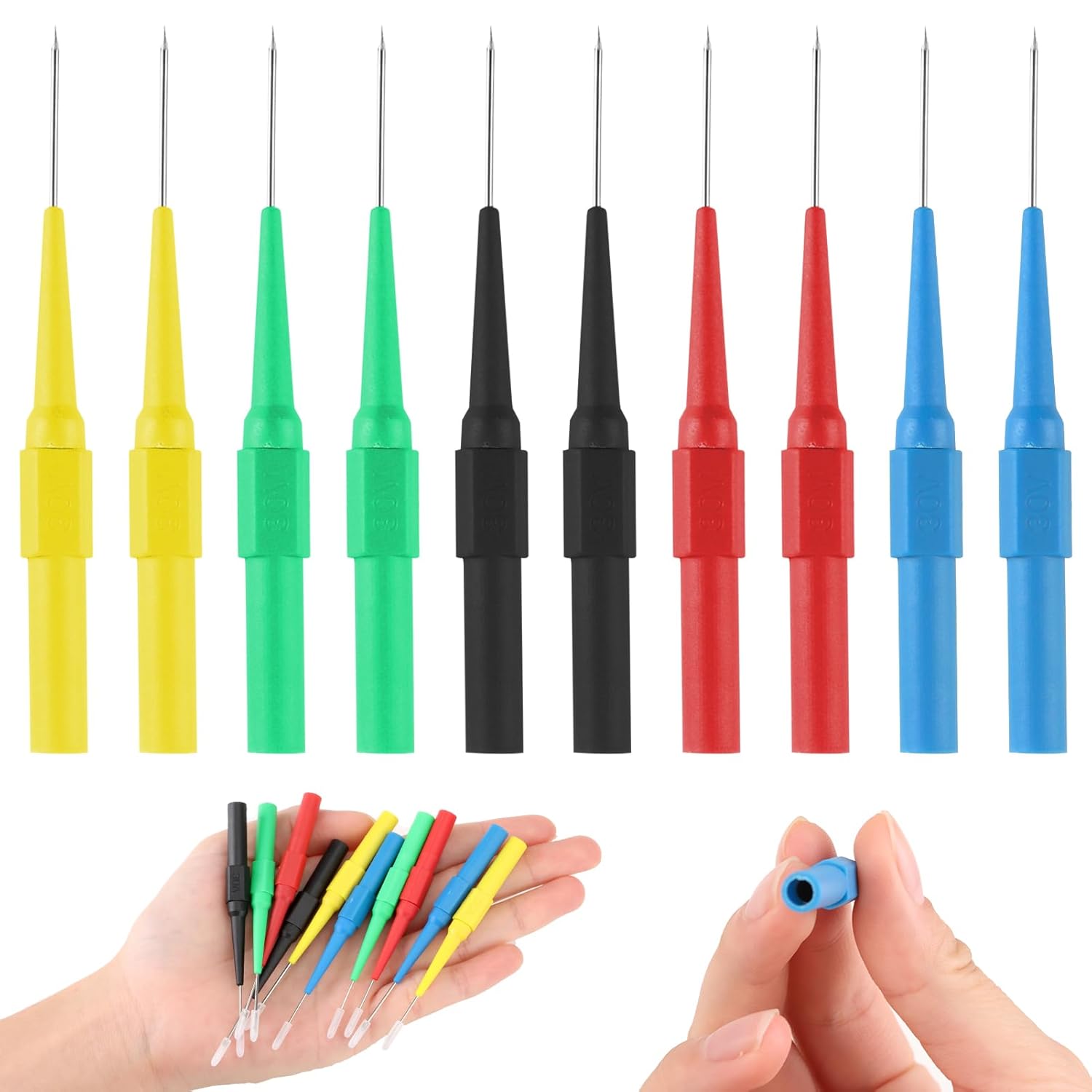 10 Pcs Back Probe Pin Kit (4mm Banana Socket, 0.7mm Needle), Non-Destructive Insulation Wire Piercing Needle for Car Tester Automotive Circuit Testing Multimeter