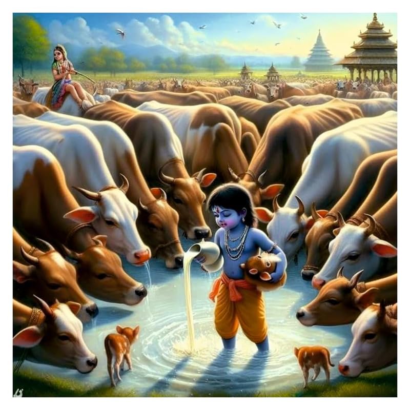 Image of British Terminal Cute little Bal Gopal Baby God Krishna| Kanha Ji | Laddu Lord Makhan Chor Painting Religious Poster for Pregnant Women for wall (matt thin vinyl,sticker,multicolor,unframed)| bj55