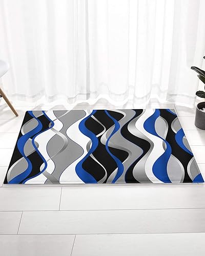 Miniatura 2 de Alfombra de baño para baño y dormitorio, diseño de geometría abstracta de felpa, antideslizante, absorbente, para entrada interior, 18 x 30