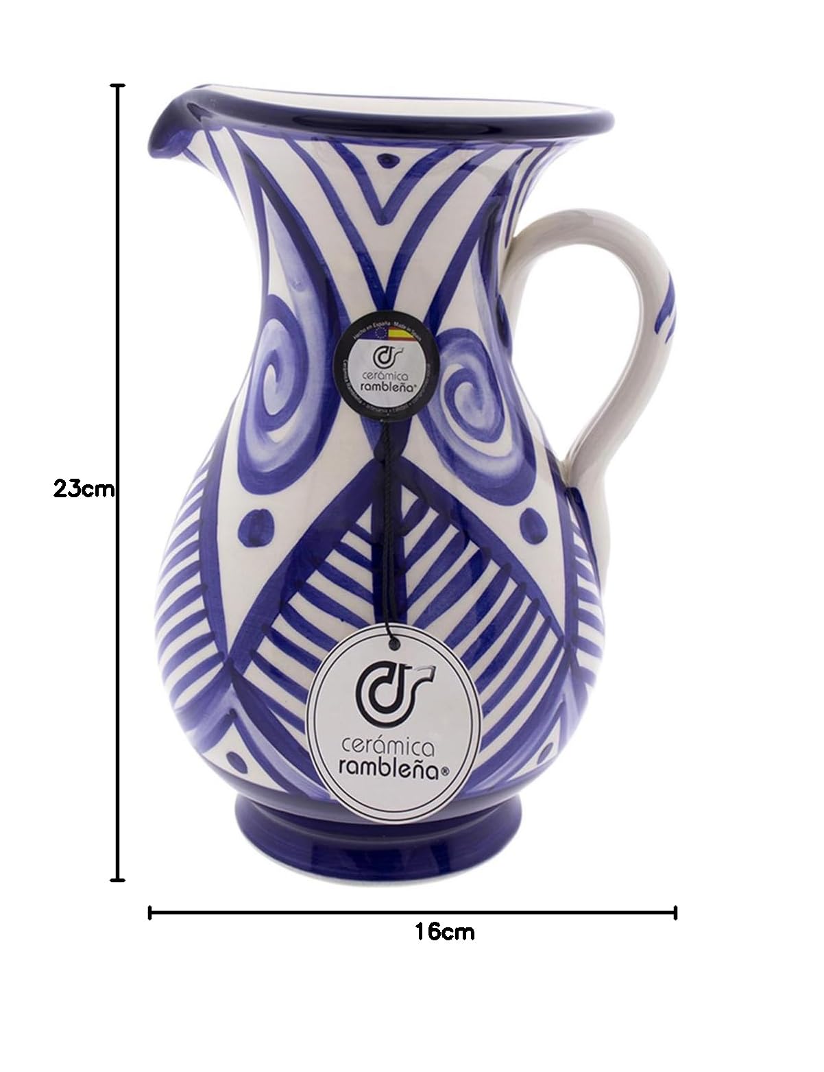CERÁMICA RAMBLEÑA | Brocca per Acqua | Brocca per Latte | Caraffa in Argilla Terracotta | Caraffa per Succo | Brocca d'acqua Modello 05 | Decorazione 100% Fatta a Mano | 1.5 Litri