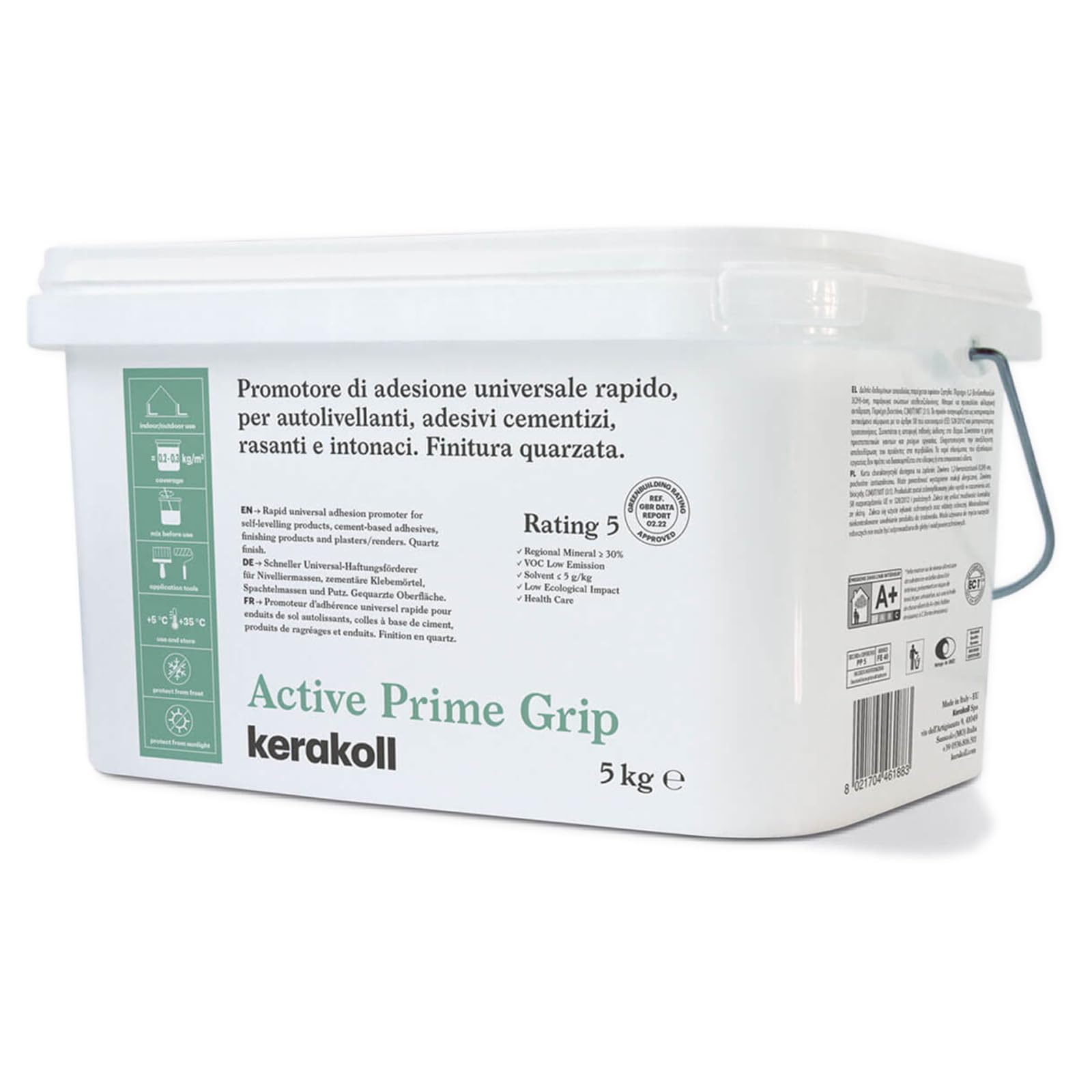KERAKOLL Active Prime Grip 5 kg Quarz-Finish transparenter Klebstoff für Innen- und Außenbereich