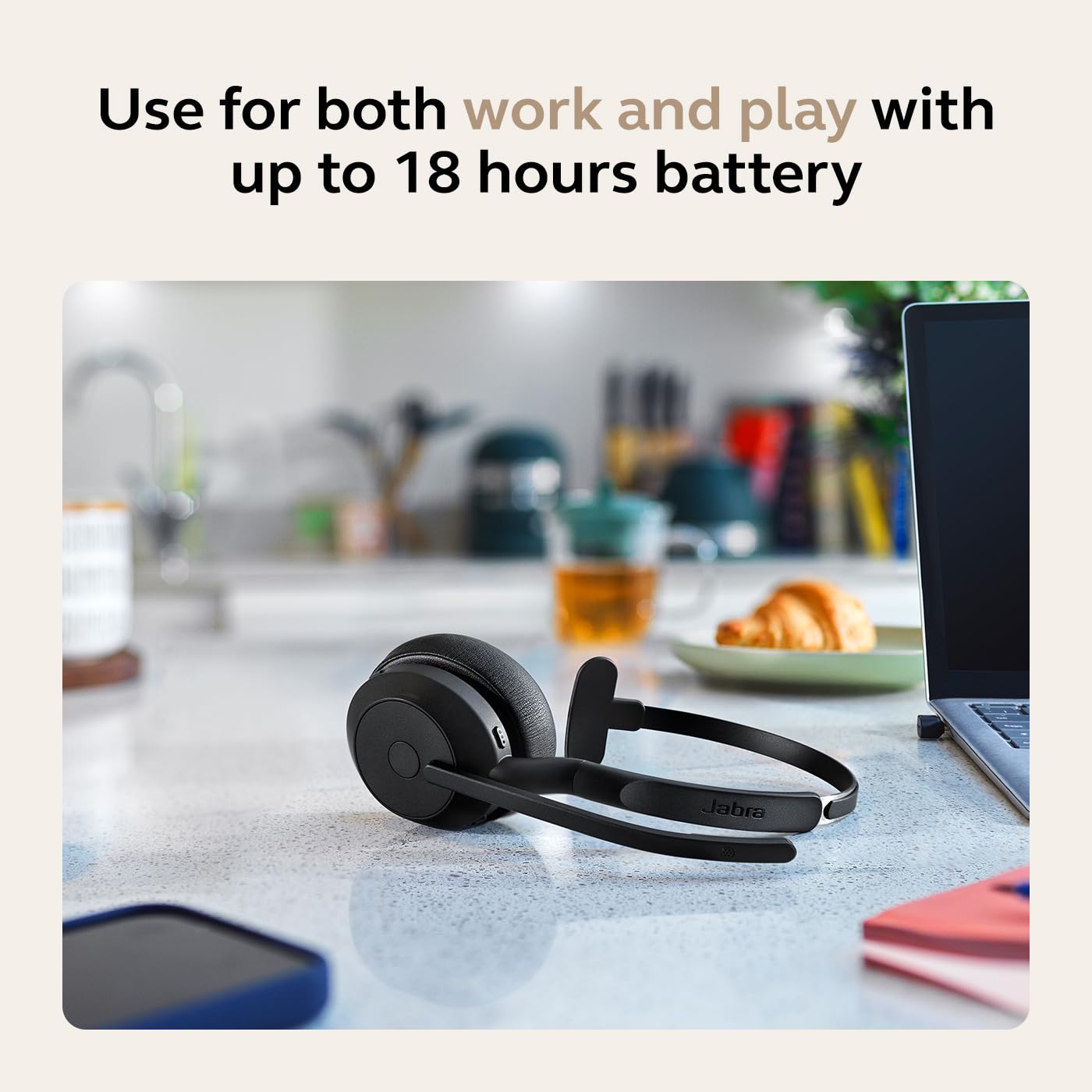 Jabra Evolve2 55 Mono Casque sans Fil avec Support de Charge Technologie AirComfort, micros antibruit et Annulation Active du Bruit – Fonctionne avec Les Plateformes UC telles Que Zoom et Google Meet
