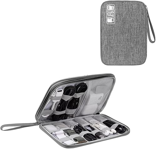 Miniatura 7 de Bolsa de accesorios para cables de viaje, estuche organizador electrónico para cable, cable, cargador, teléfono (grisL)