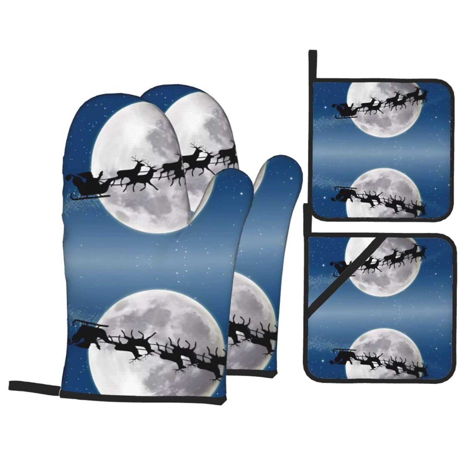 WHJSHOP Christmas deer Prints Kitchen Layers: Waterproof Oven Covers for Safe Handling & Easy Cleanup – 4 Piece Heat Protection Bundle