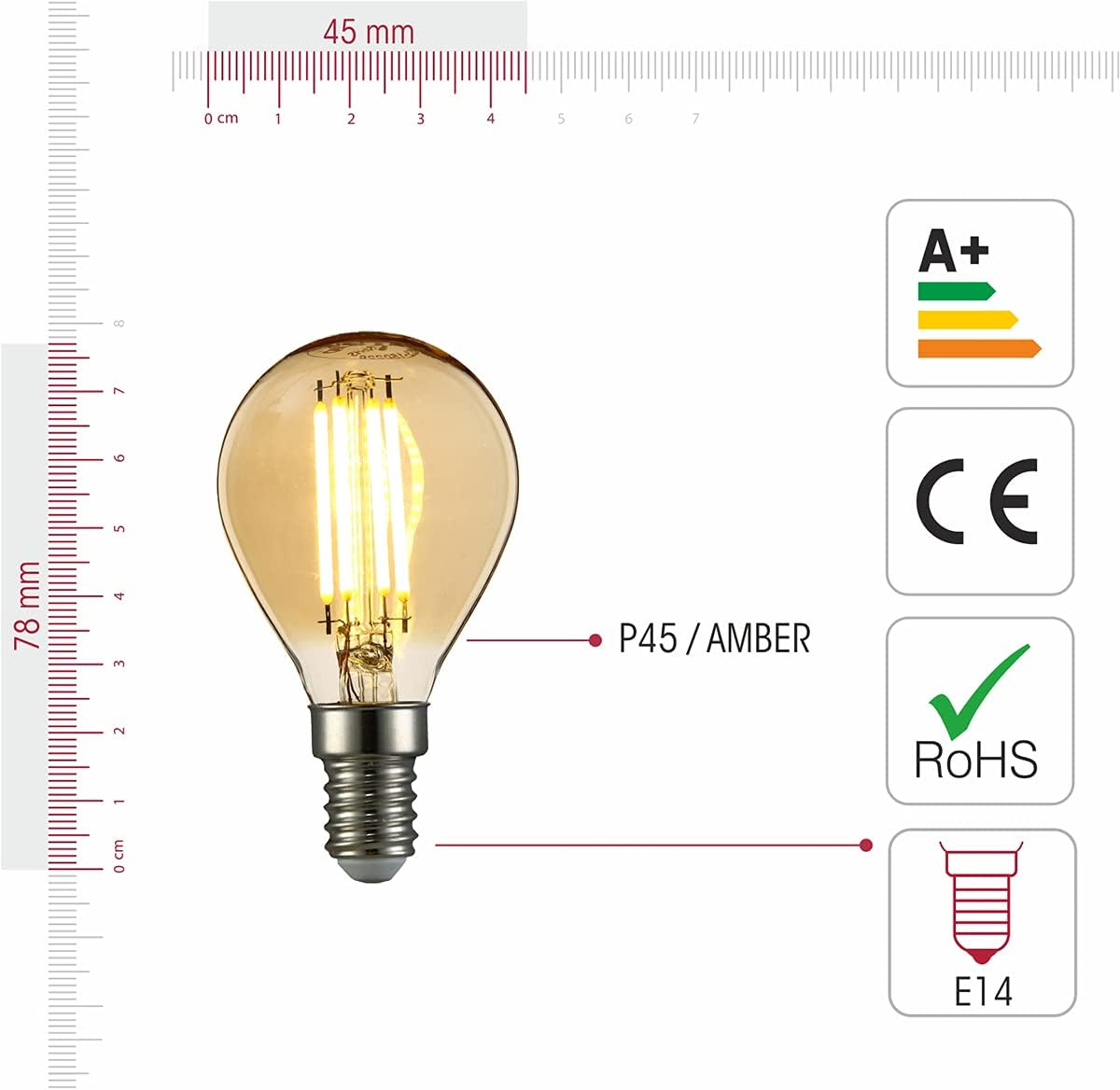 TEKLED® P45 Golf Ball Filament Vintage LED Bulbs, Amber, 6 Count (Pack of 1) - Image 3