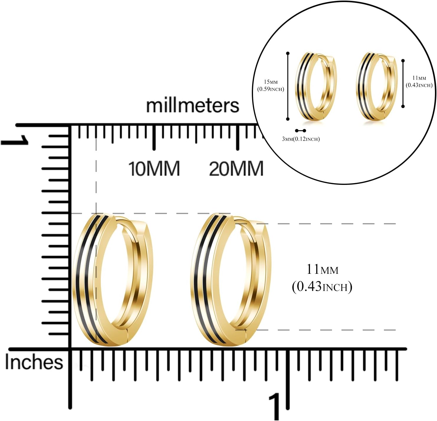 Immobird Hoop Earrings Men 925 Sterling Silver Ear Pins Minimalistic Black Stripe Men Hoop Earrings for Father Boyfriend or Brother - Image 5