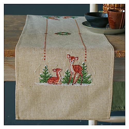 Chemin de table cerf point de croix kit complet pour vaincre l'ennui