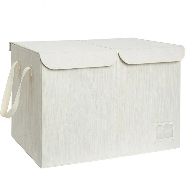 StorageWorks Large Toy Storage Bin with Flip-Top Lids, Collapsible Fabric Toy Box Organizer for Living Room, Nursery, Playroom, Mixing of Beige, White & Ivory
