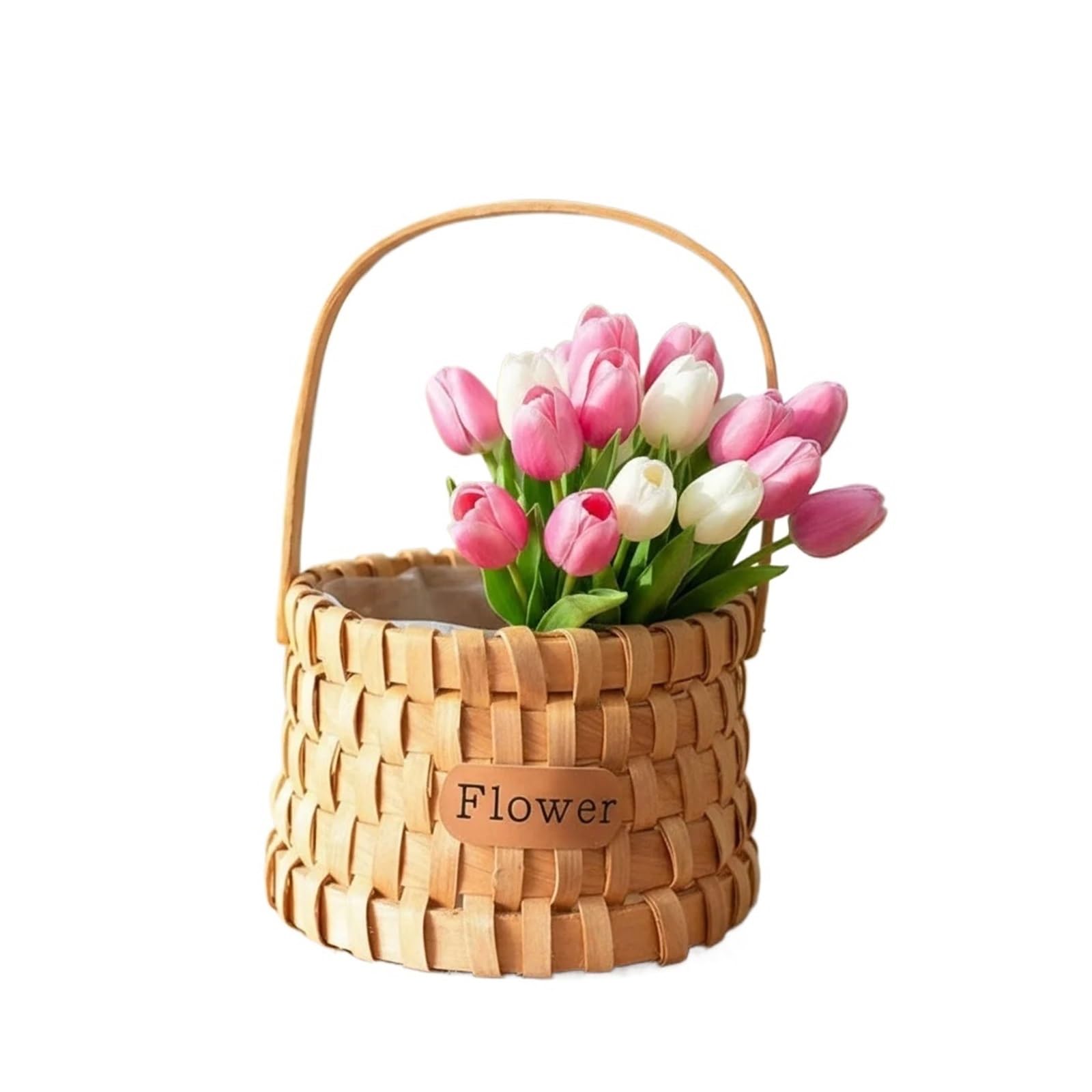 Wooden Chip Rattan Storage Basket With Handle Hand-woven Picnic Fruits Vegetable Bread Serving Baskets(Color 01)
