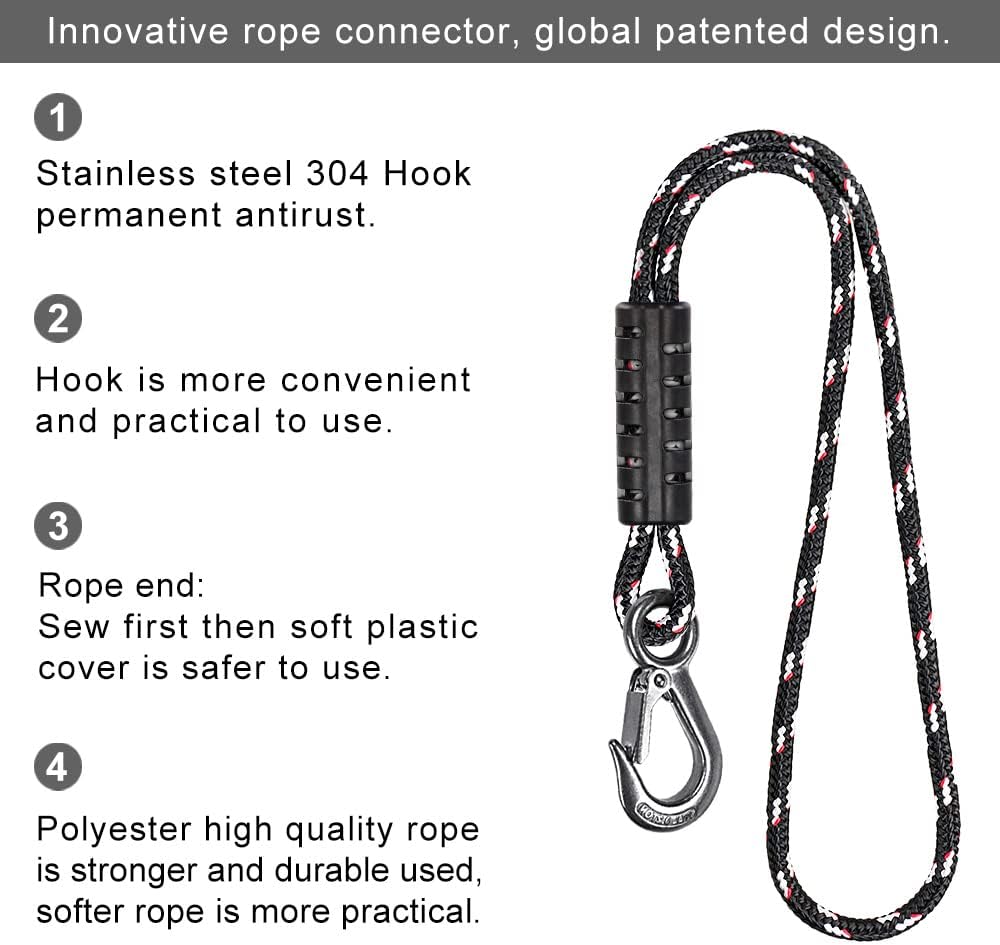 BeneLabel Tree Swing Rope, 59inch, Hammock Tree Swing Hanging Strap, Heavy Duty Hook, for Indoor Outdoor Swing Hammock Playground Set Accessories, 1 Pcs, Black