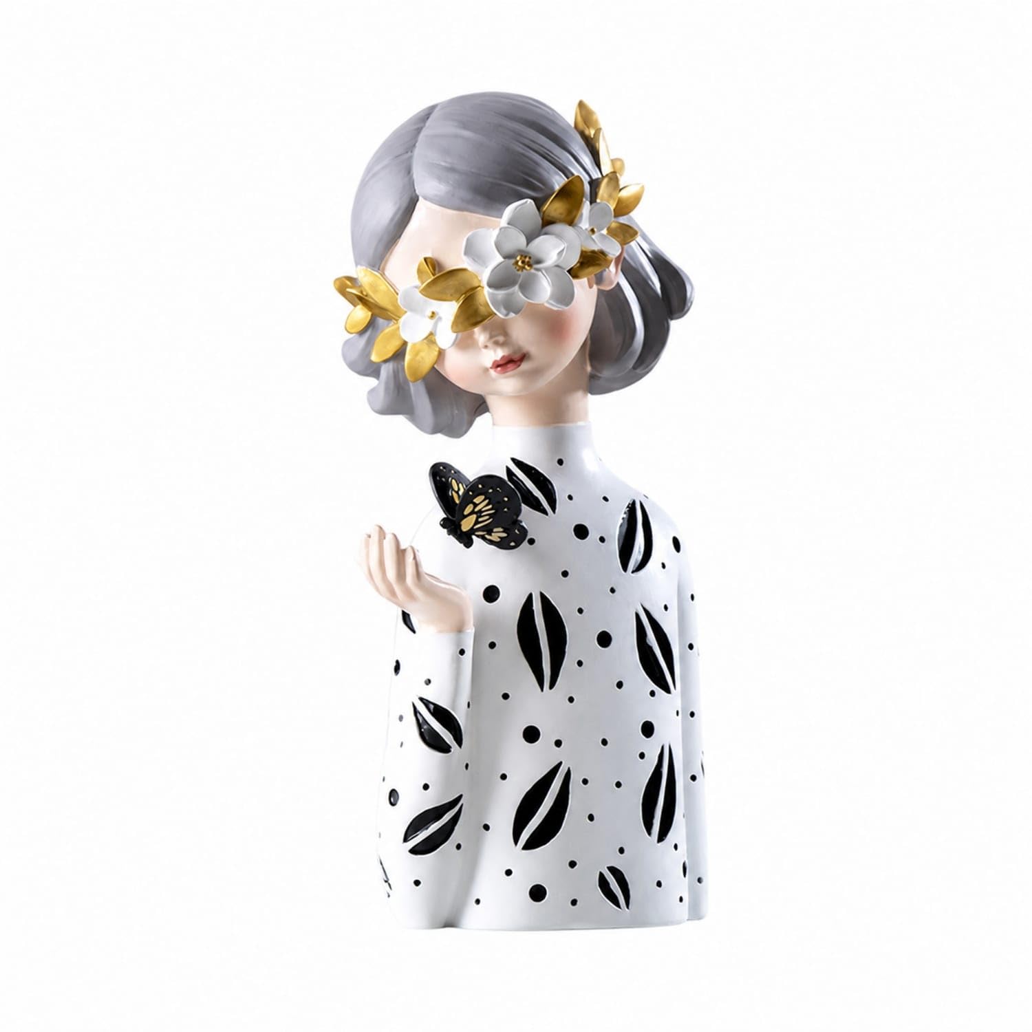 artisan female bust with butterfly hand-painted lady bust statue artistic resin sculpture elegant for art lovers, bookshelf, console table, white, butterfly girl