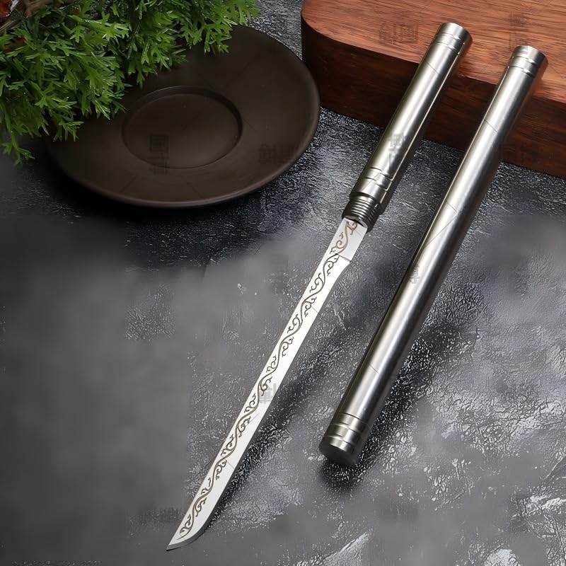 zunsy Damascus 4.3 Inch Stainless Steel Blade Knife with Steel Cover, All Steel Solid Handle for Home Use, Lightweight & Portable Utility Pocket Knife (Pack of 1, Silver) 2