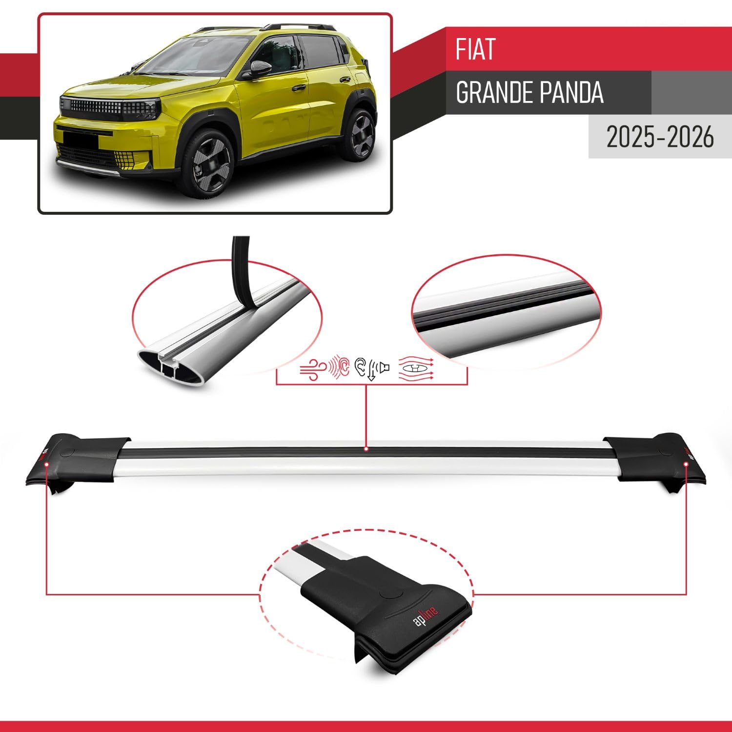Kompatybilny z Fiat Grande Panda 2025-2026 FLY Model Aluminiowe poprzeczki dachowe Szary 2 szt.
