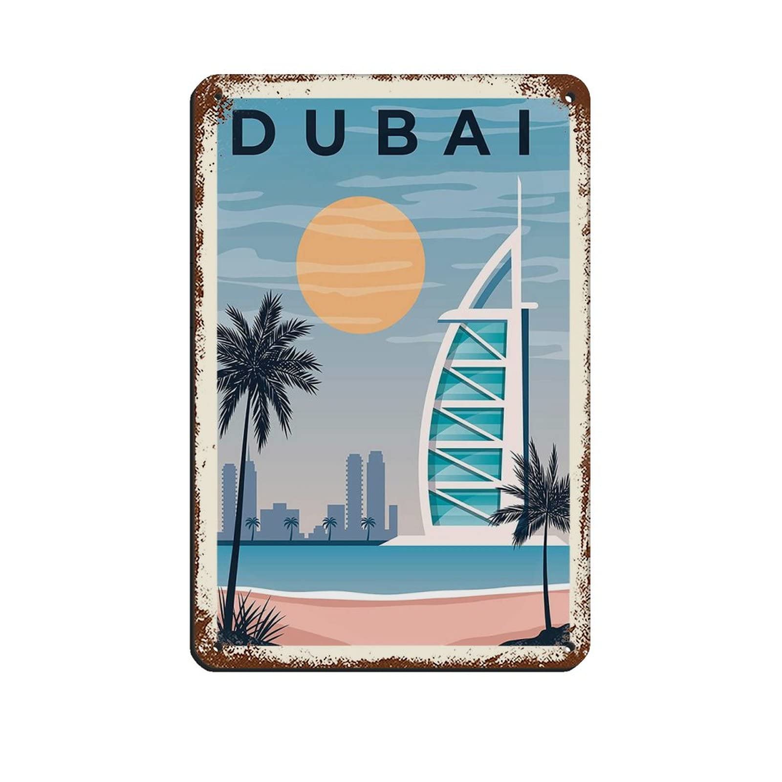 KZIWQ Dubai Vintage Travel Poster Tin Sign Vintage Metal Pub Club Cafe Bar Home Wall Art Decoration Poster Retro 20x30cm