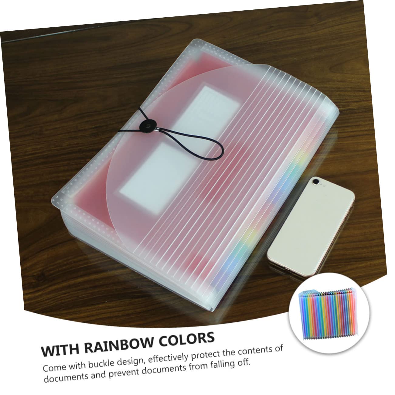jojofuny 3 Stück Erweiterbarer Dokumentenordner mit Fächern Transparenter Regenbogen Organizer aus Robustem Kunststoff mit Elastischem Verschluss und Farbigen Etiketten für Büro Schule und