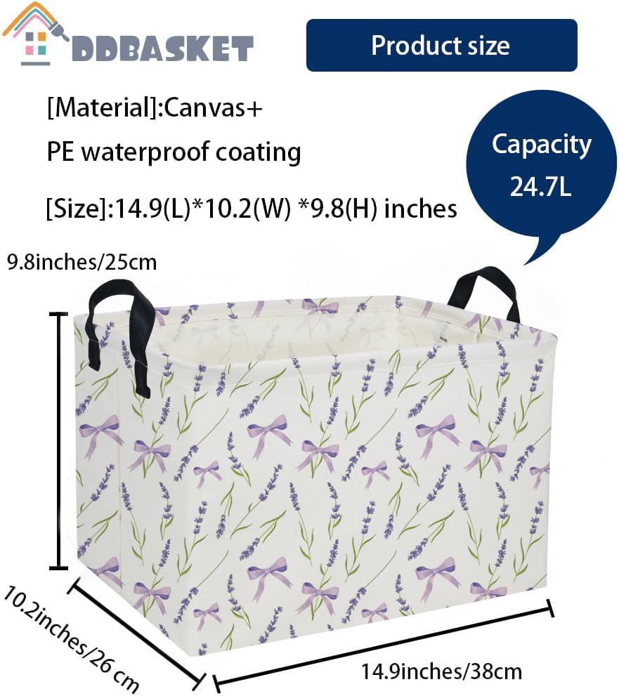 Image of Rectangle Girls Baskets Flower Basket Cute Storage Bin Organizer Box for Room Decor Gift Basket(Purple flowers)