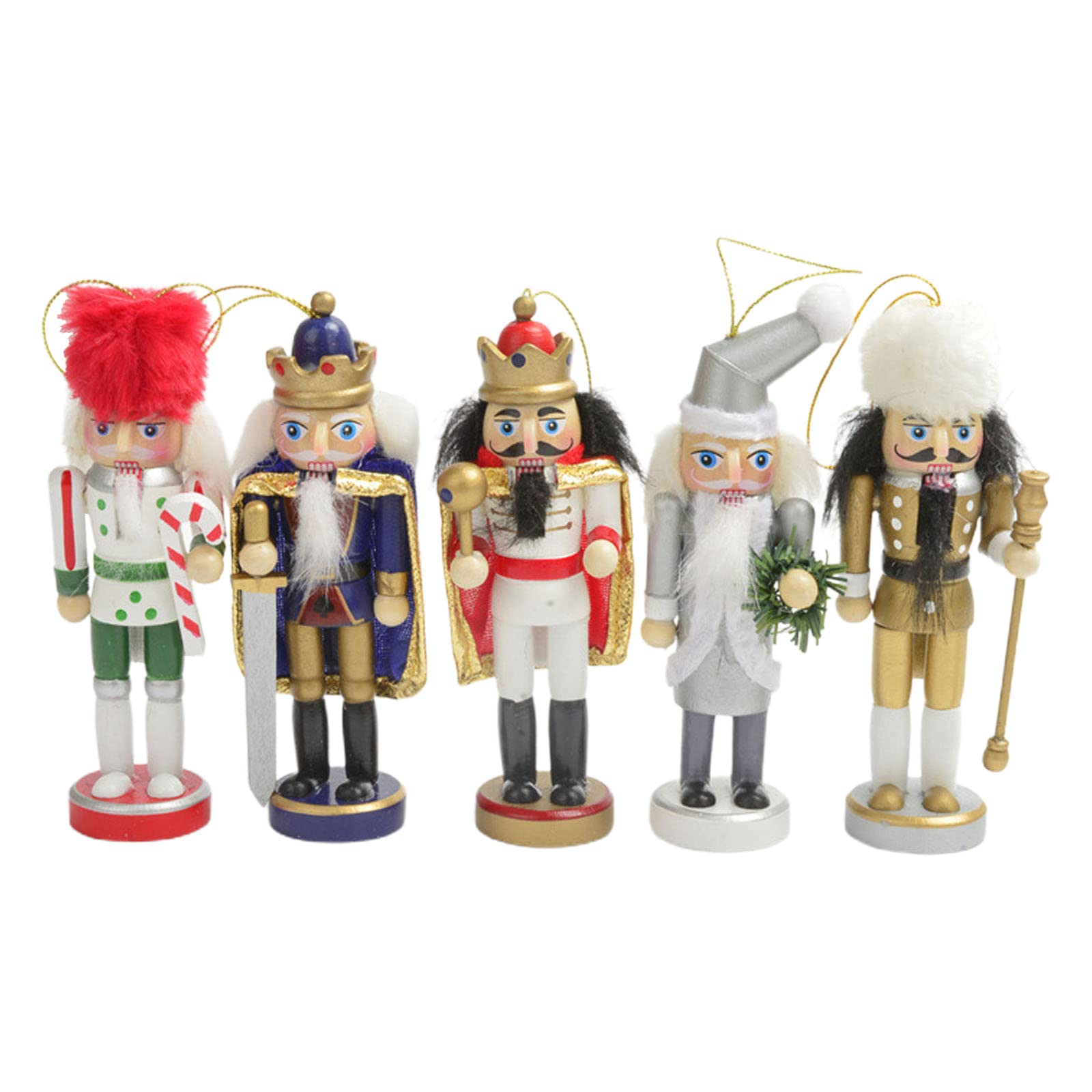 Tsophreniq 5pcs Soldier King Wooden Figurine Toy Christmas Decor for Tree Holiday Party New Year Gift Kids Toy Wooden Soldier Puppet