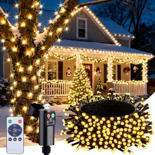 LED Lichterkette Weihnachtsbaum Außen Batterie - 15M 150LED USB...