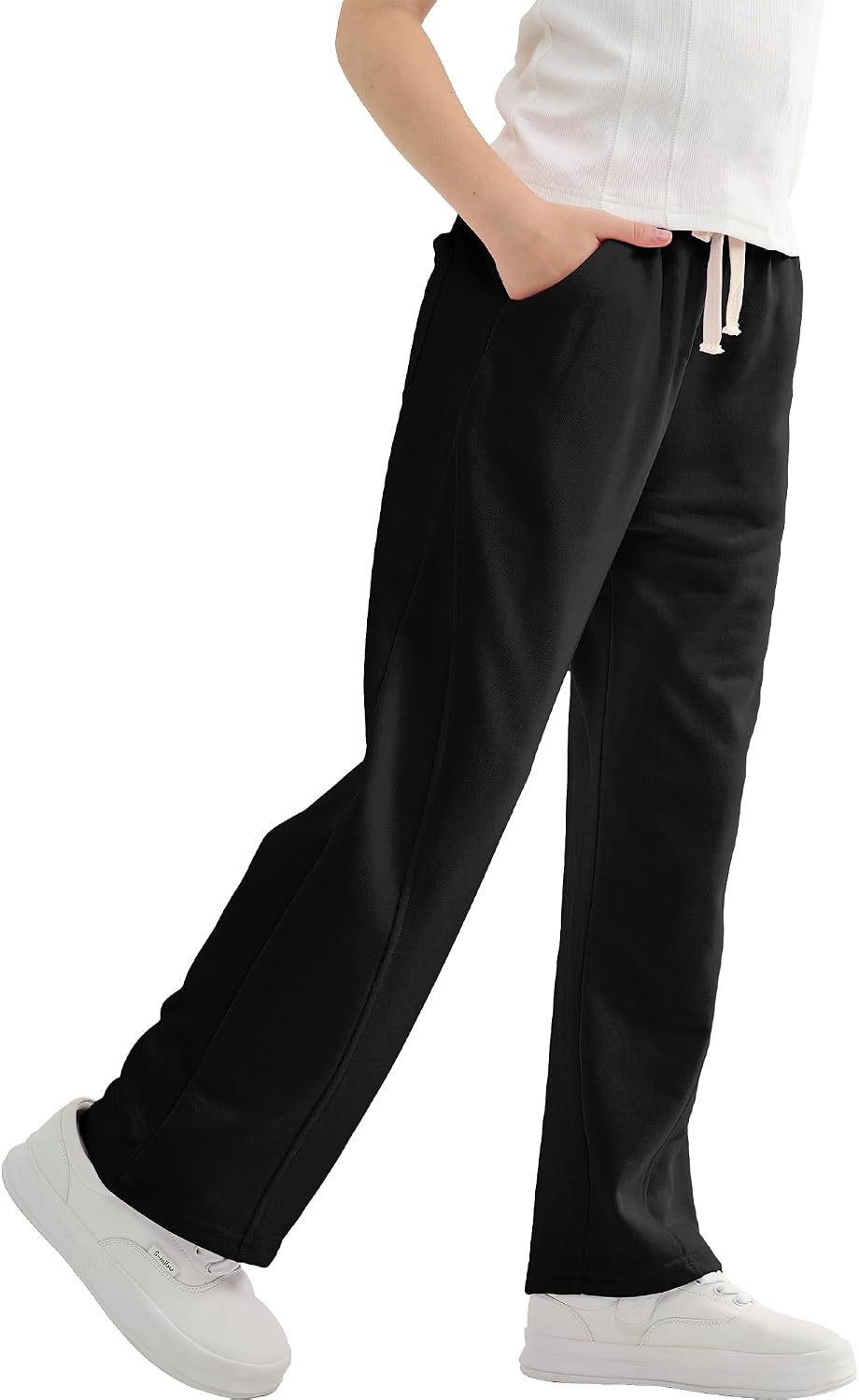 Rolanko Girls Wide Leg Sweatpants Straight Pants for Kids Girls Trousers with Pockets Sweats 4-14 Years