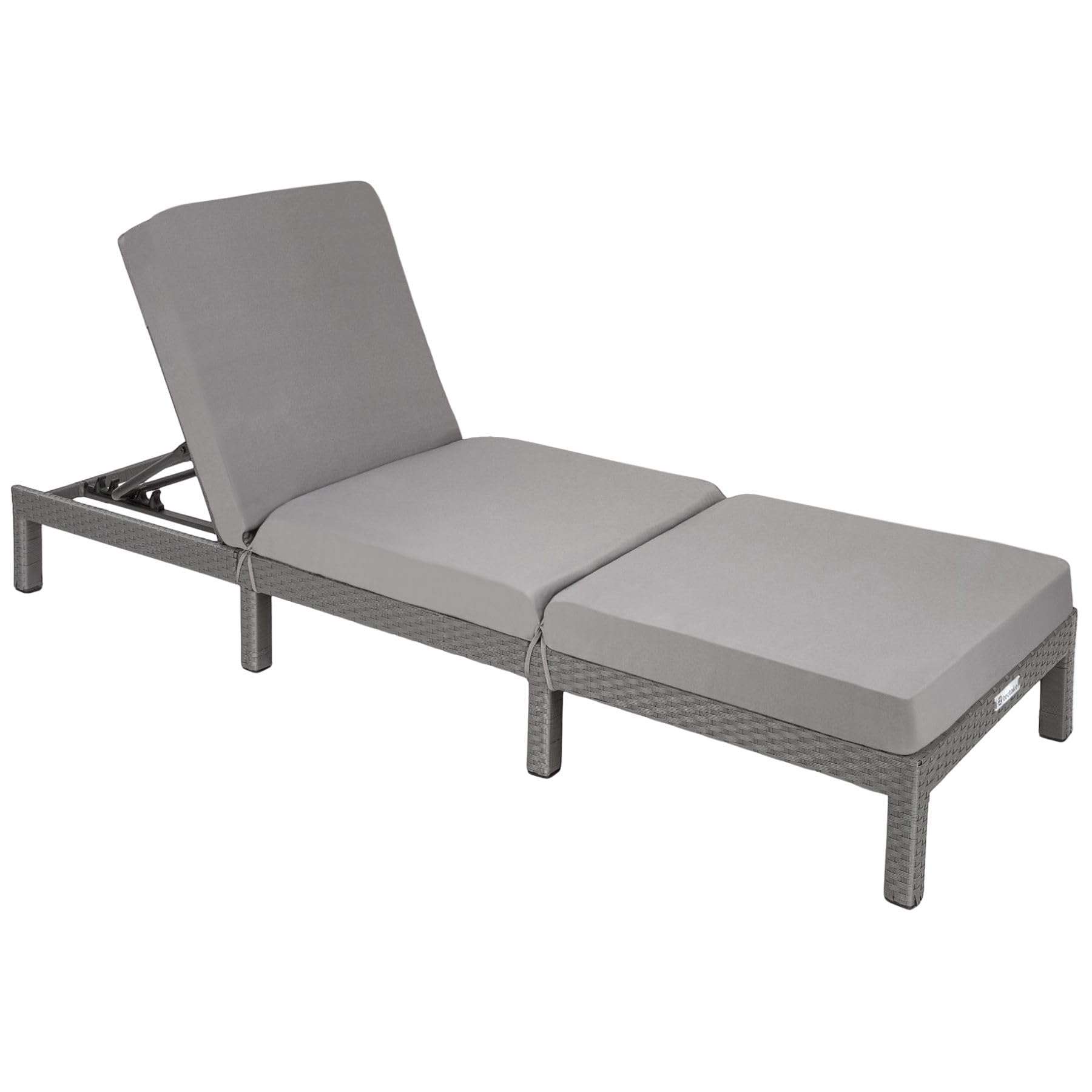 TecTake® Tumbona Jardín Exterior de Ratán y Acero con Cojines, Tumbona de Piscina con Respaldo Regulable en 6 Posiciones, Tumbona de Playa Estable y Resistente a Intemperie, Fácil Limpieza - Gris