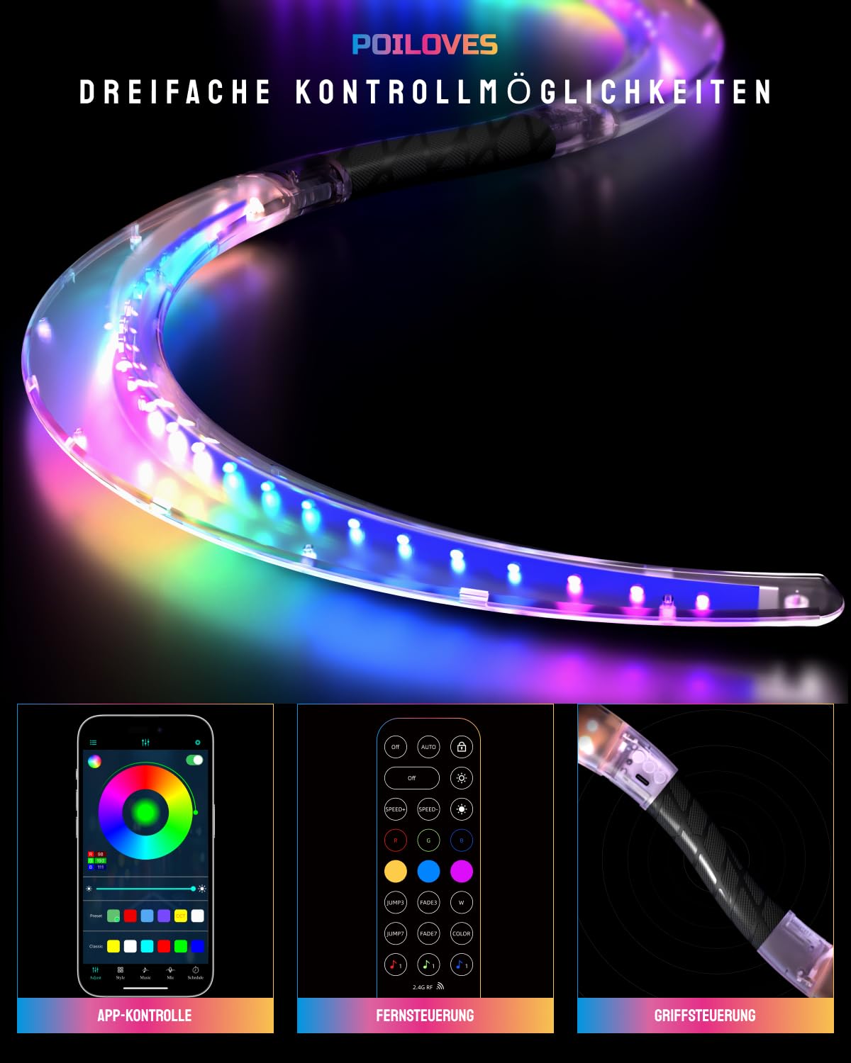 Żonglerskie magiczne laski LED w kształcie
