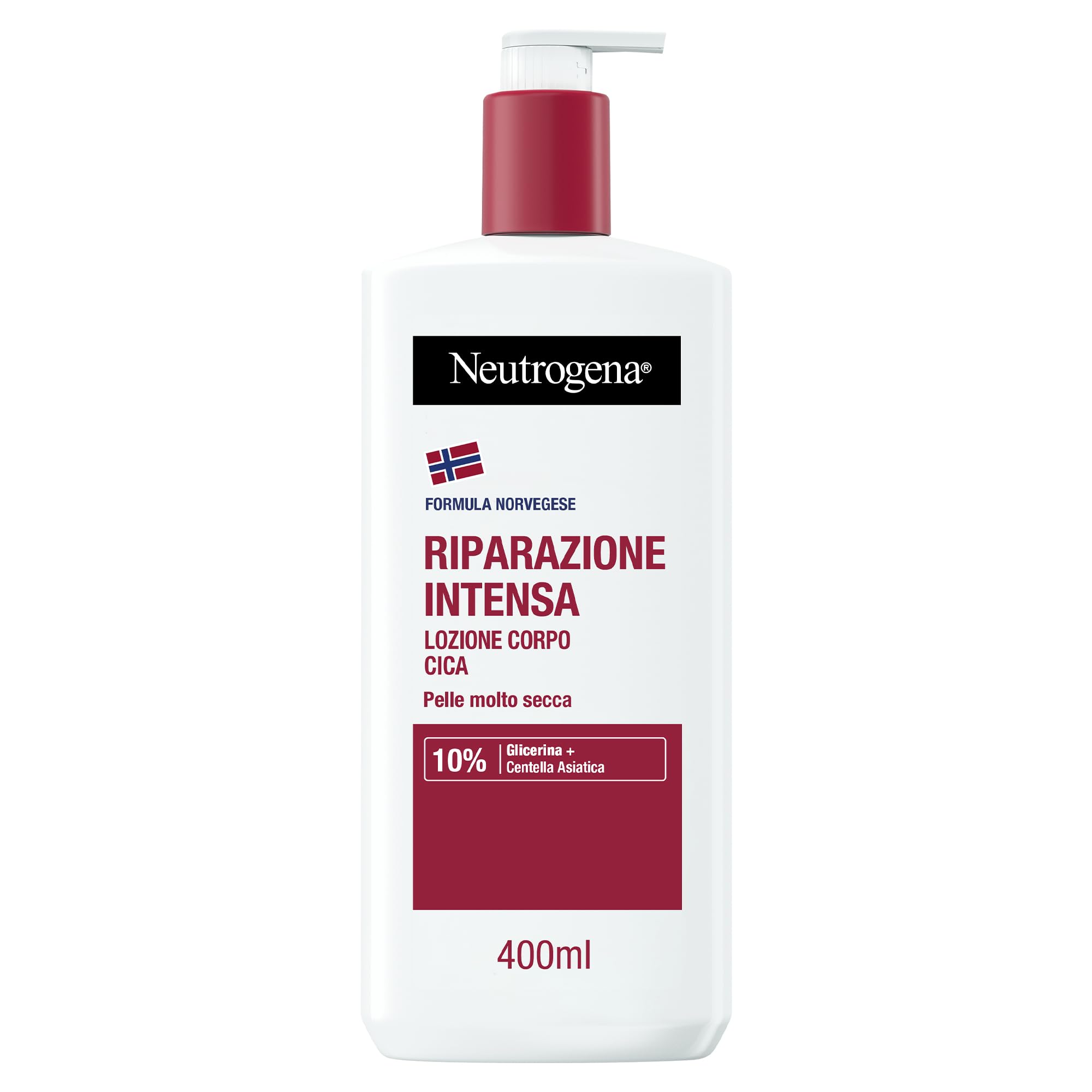 Neutrogena Formula Norvegese Lozione Corpo CICA Riparazione Intensa, Crema corpo riparatrice per 72h di nutrimento, Crema idratante corpo con 10% Glicerina, Crema corpo idratante pelle secca, 400 ml
