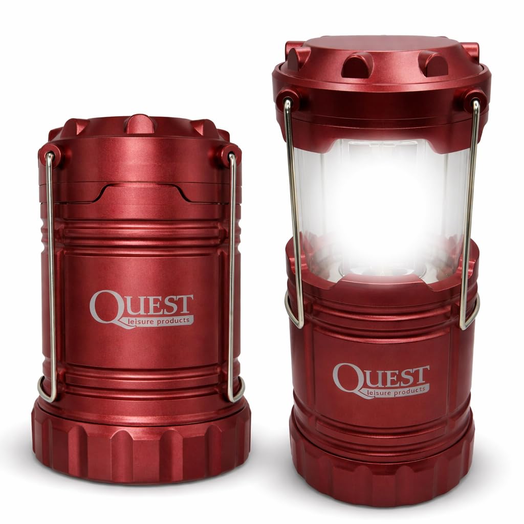 Quest Collapsible LED Camping Lantern – 300 Lumen Pop-Up Light with Magnetic Base – Battery Powered Outdoor & Emergency Lamp (1, 2, 4 Pack, Red/Blue/Black) (Red, Pack of 2)