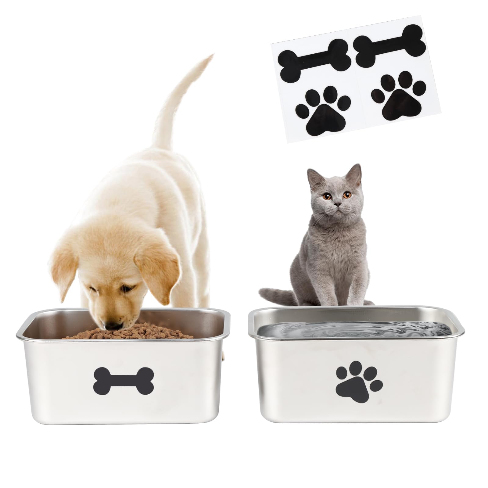 Ctomche 2 Pack Large Stainless Steel Dog Bowls for Food and Water - Metal Feeding Bowls With Personalised Sticker for Medium and Large Dogs and Cats