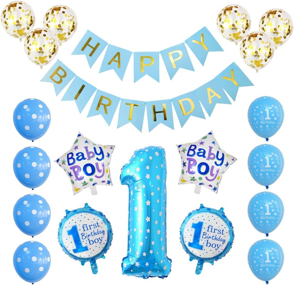 1st Birthday Decorations, Baby Boy 1st Birthday Decorations, Birthday Party Supplies (Blue