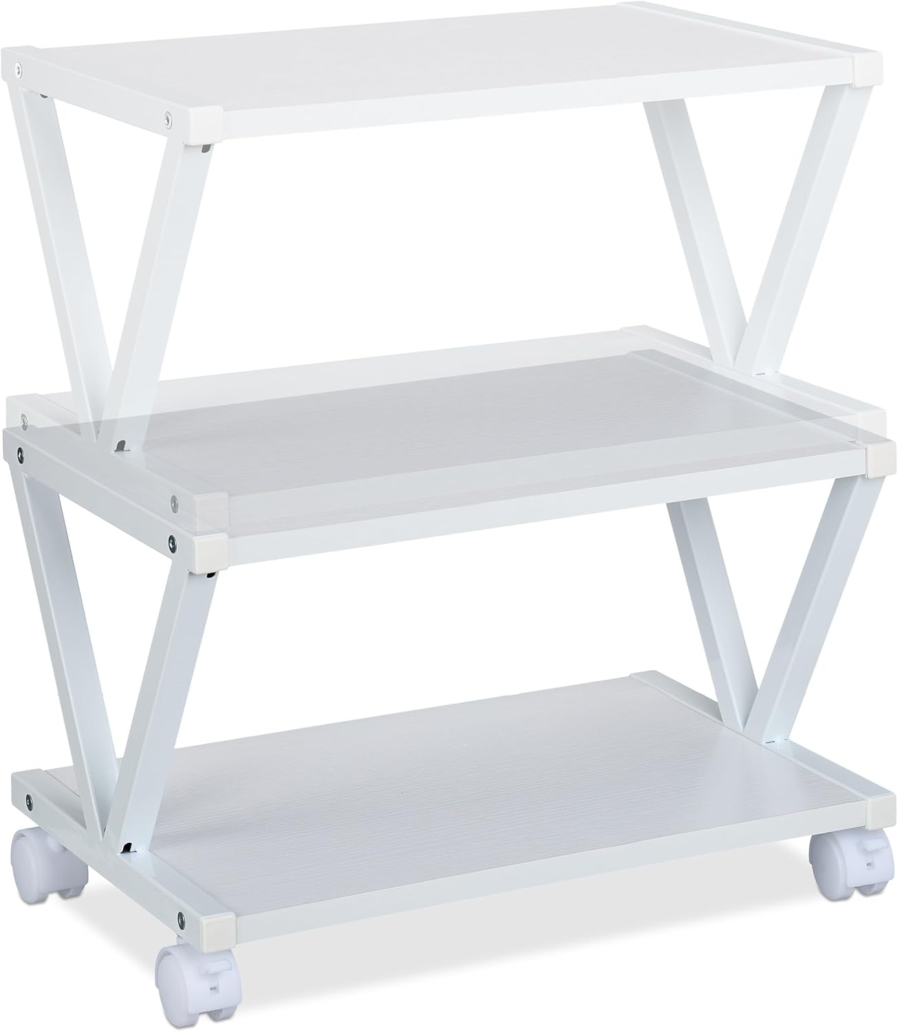 Relaxdays Printer Stand for Desk, 2 Levels, Wheels, Office Shelf, Spare Paper, Storage, HxWxD: 28 x 44 x 28.5 cm, White, Fibreboard