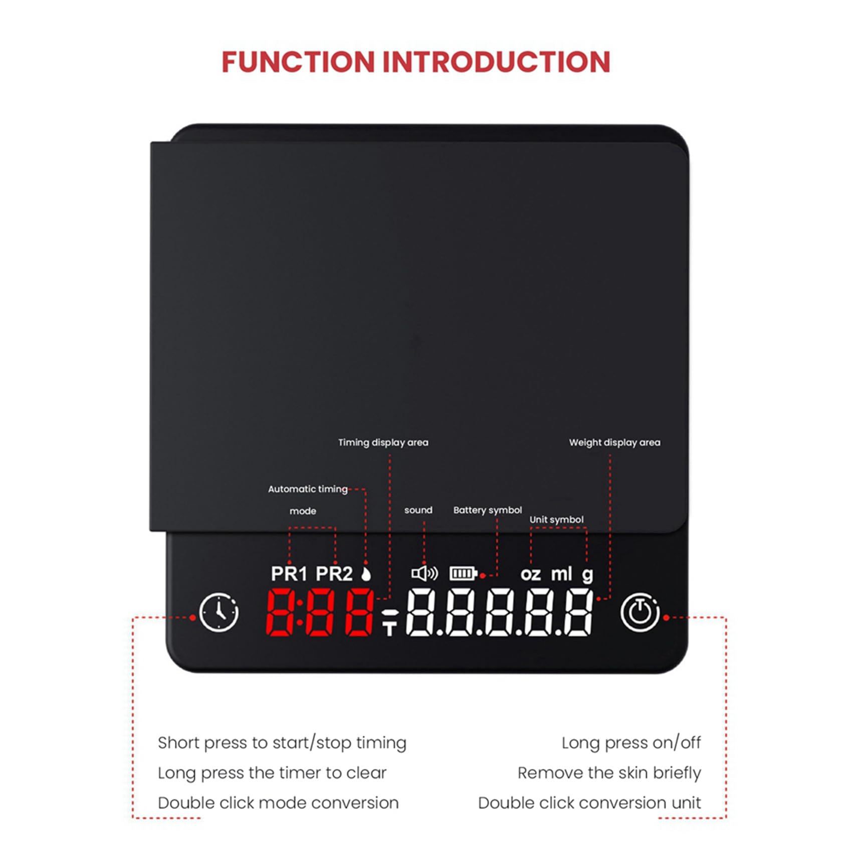 2X Mini Báscula de Cocina Inteligente Con Pesaje de Precisión Báscula de Café Digital Espresso Con Temporizador
