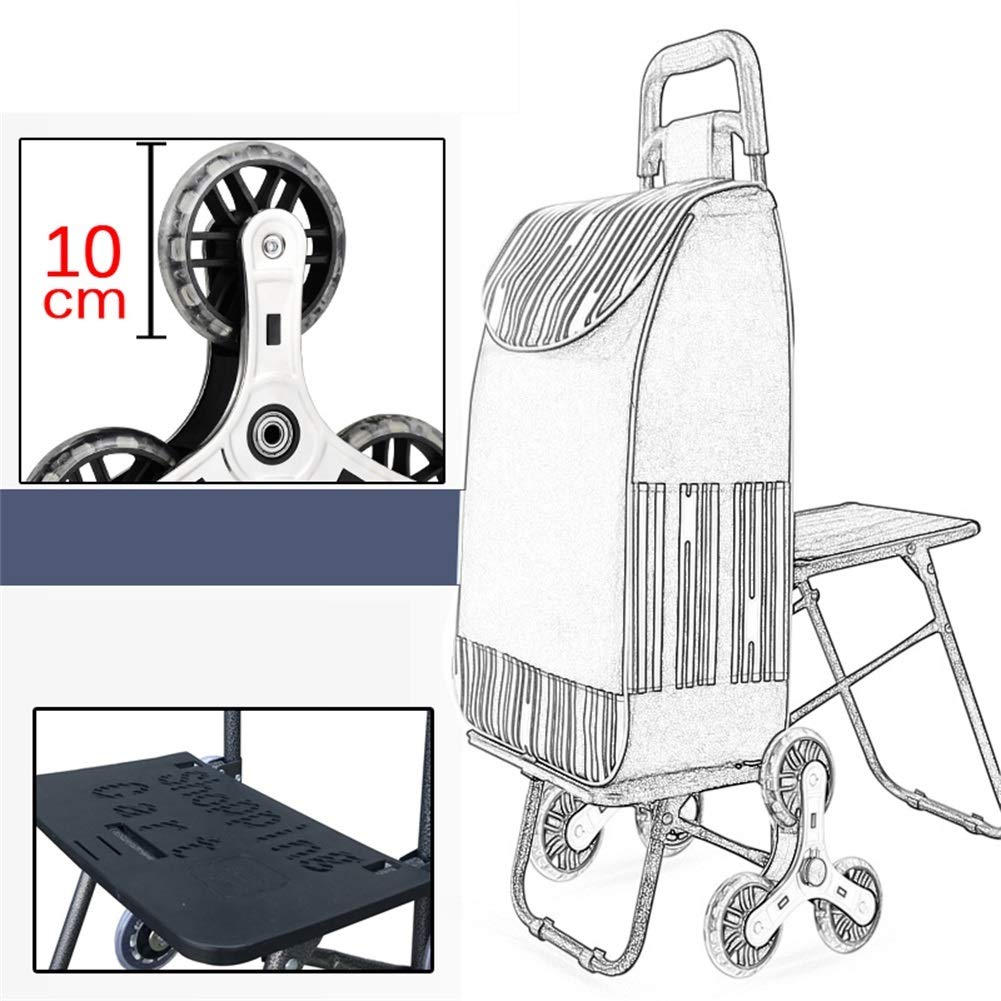 AnSafe Einkaufstrolley, Tragbar Faltbar Wiederverwendbar Handwagen Mit 6 Rädern Stark Dauerhaft Einkaufswagen Mit wasserdichte Tasche, Sitz (Farbe : Blau)