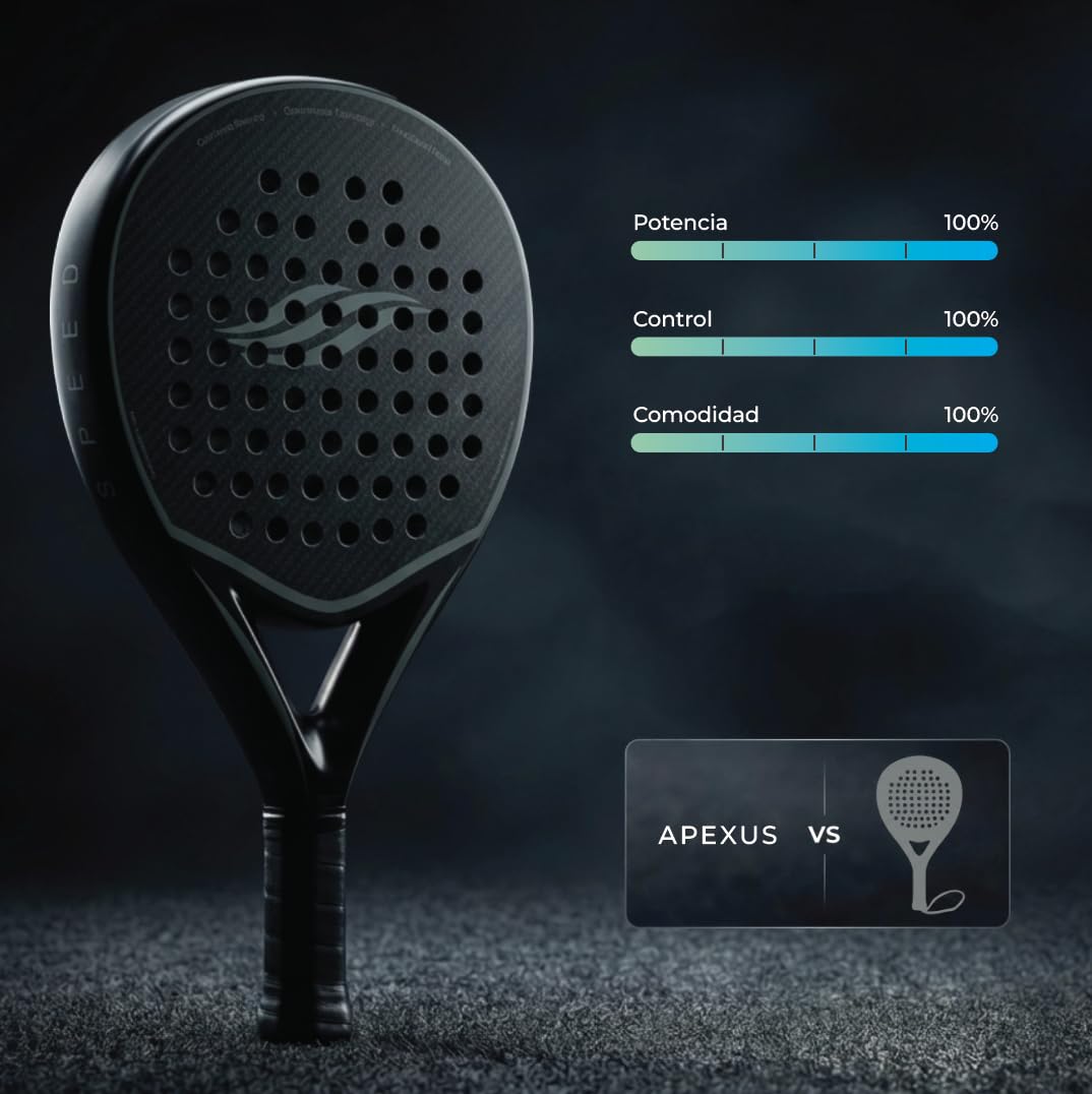 Pala Padel - Marco y Superficie de Fibra de Carbono en Forma de lágrima | Núcleo de Espuma EVA, Estructura Ligera de Control y Potencia + Padel Raqueta Funda | 2 años de garantía