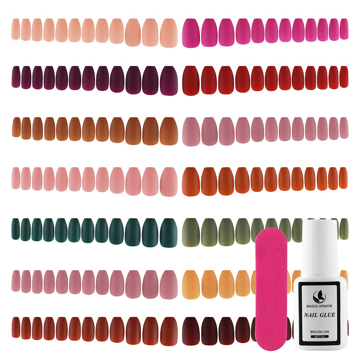 336Pcs Matte Short Ballerina Coffin False Nails (14 Colors) Full Cover Acrylic Fake Nails Tips for Home DIY Nail Extension Salon 12 sizes Artificial Press On Nails with 7g Stick Glue on Nails Set