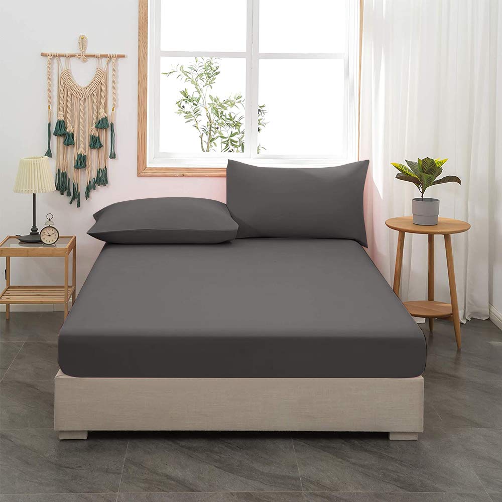 Deep Fitted Sheets Double Bed - Ultra Soft Hypoallergenic 100% Poly Cotton 25cm Breathable Bed Sheets Double 137 X 190, Charcoal Double Fitted Sheet