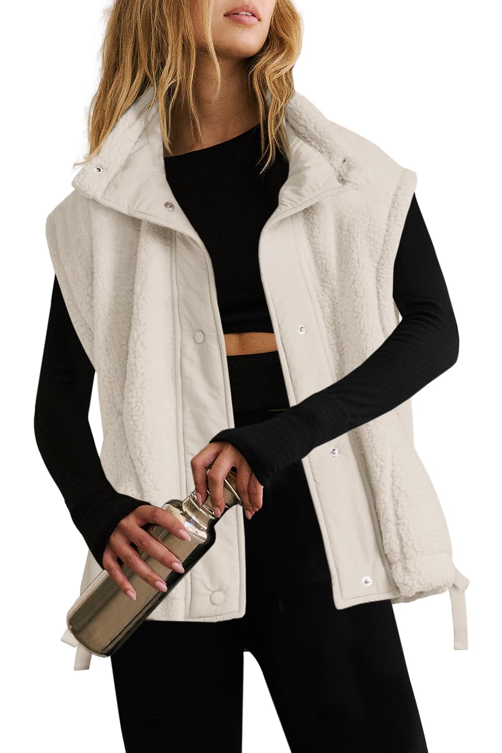 Yanekop Womens Sherpa Fleece Vest Oversized Button Down Outerwear