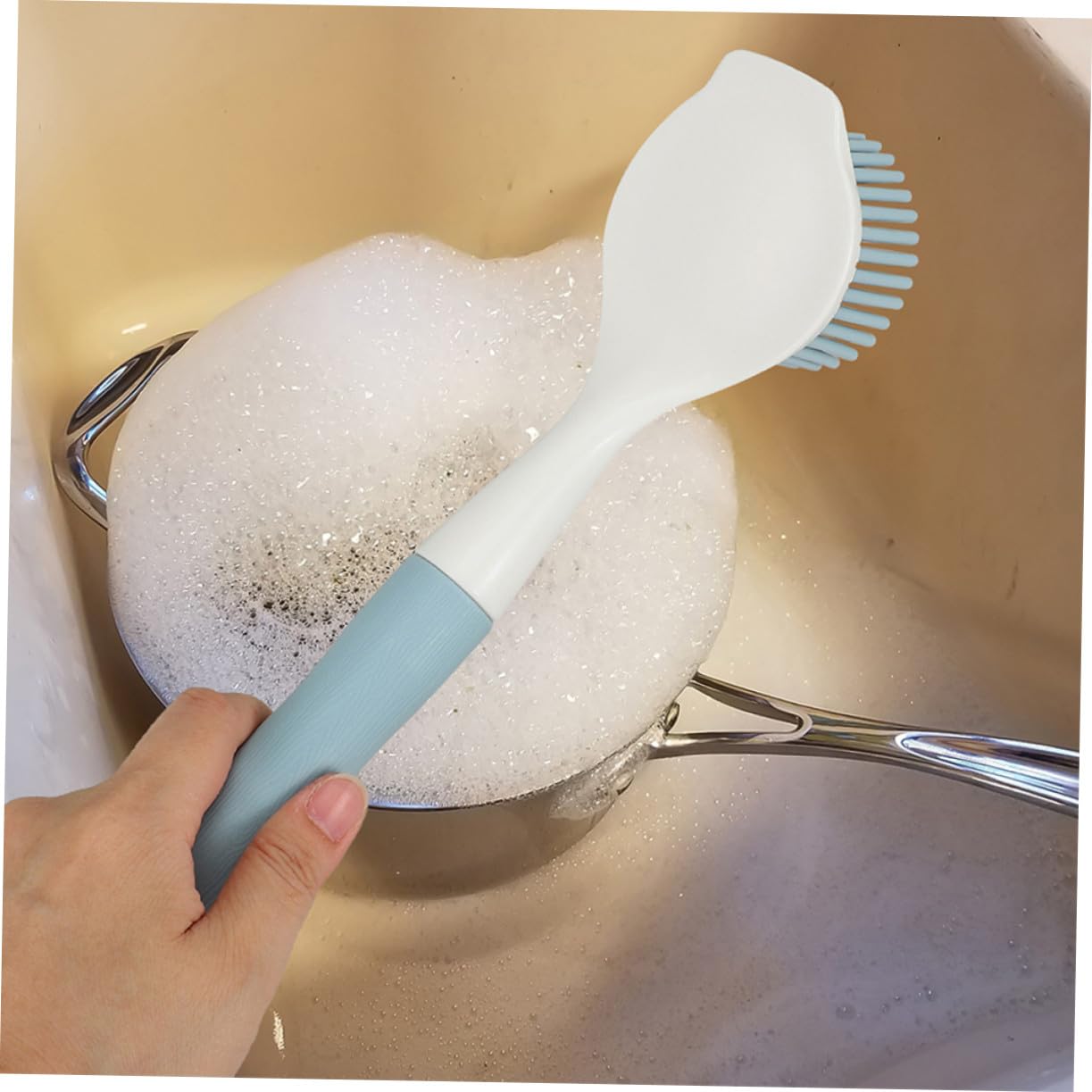Juego De Cepillos para Lavar Platos Antiadherente 2 Piezas De Silicona TPR Rosa y Azul Mango Ergonómico para Fregadero De Cocina Limpieza Eficaz De Ollas y Sartenes Uso Doméstico