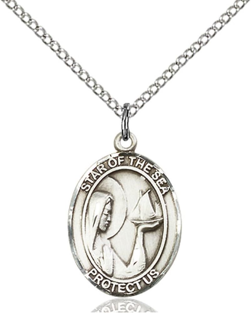 Bonyak Jewelry Our Lady of Star of The Sea Hand-Crafted Oval Medal Pendant in Sterling Silver