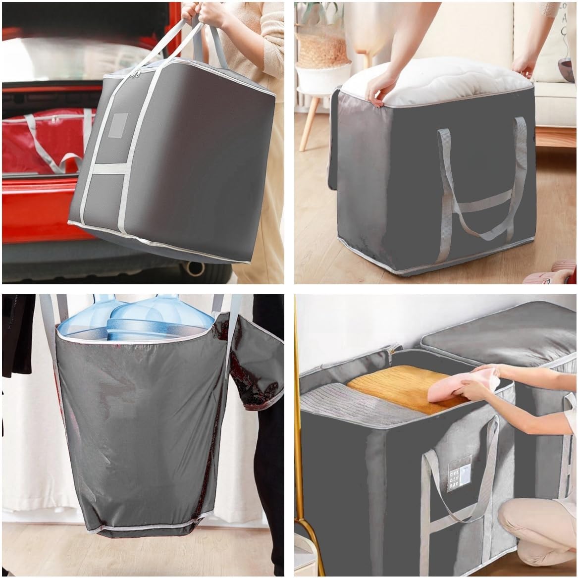 3 Pack Large Storage Bags, Heavy Duty Storage Bags, Large Moving Bags, Space Saving, Storage Tote Bag, Organizing Bedroom, with Reinforced Handles & Double Zippers (Grey) - Image 6