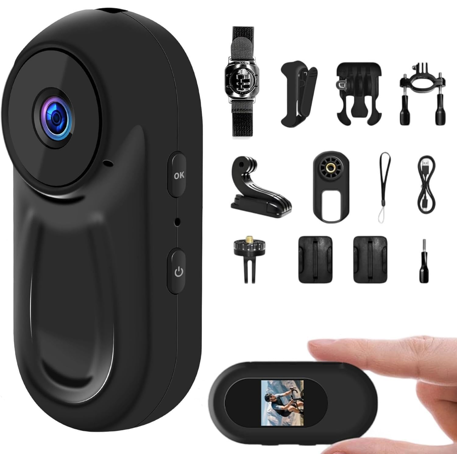 Sport Camera 1080P Body Cam POV Action Camera 360 Gradi Rotante e Clip Magnetica Cam Portatile per Vlogging Velo Moto ciclismo Registrazione Audio e Video, Accessorio Multi Micro Fotocamera sportiva