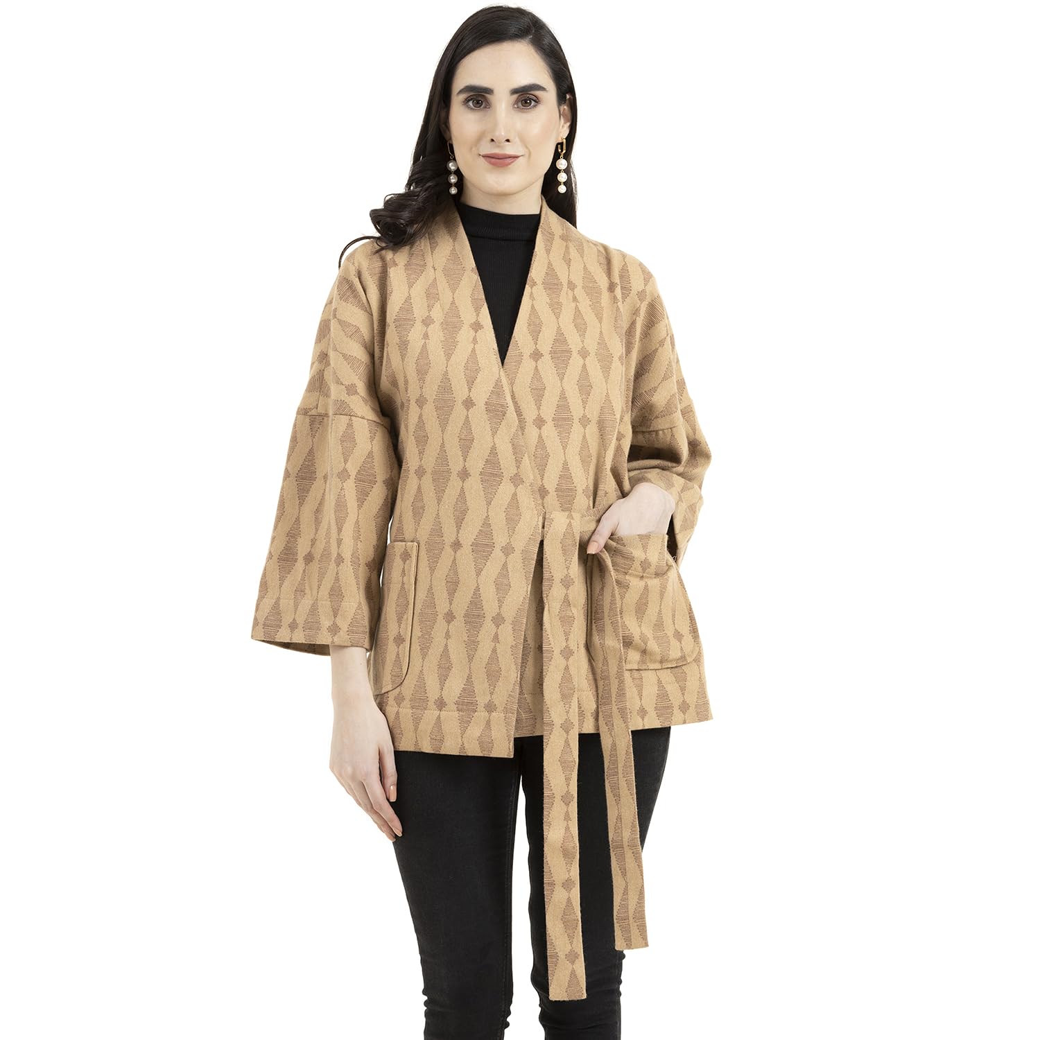 owncraft women's Double breasted Printed wool cape coat-picture-36