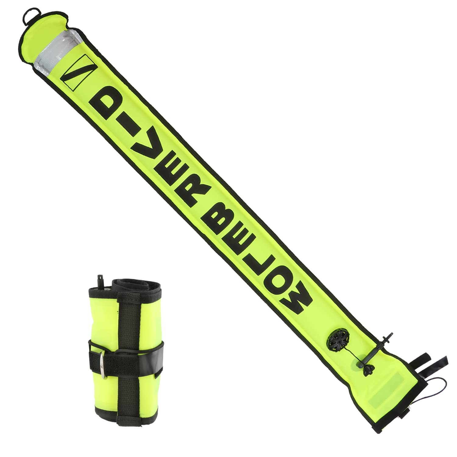 5ft SMB Surface Marker Buoy, Surface Marker Signal Tube Scuba Diving Open Bottom Marker with High Visibility Reflective Band for Underwater Diving Snorkeling