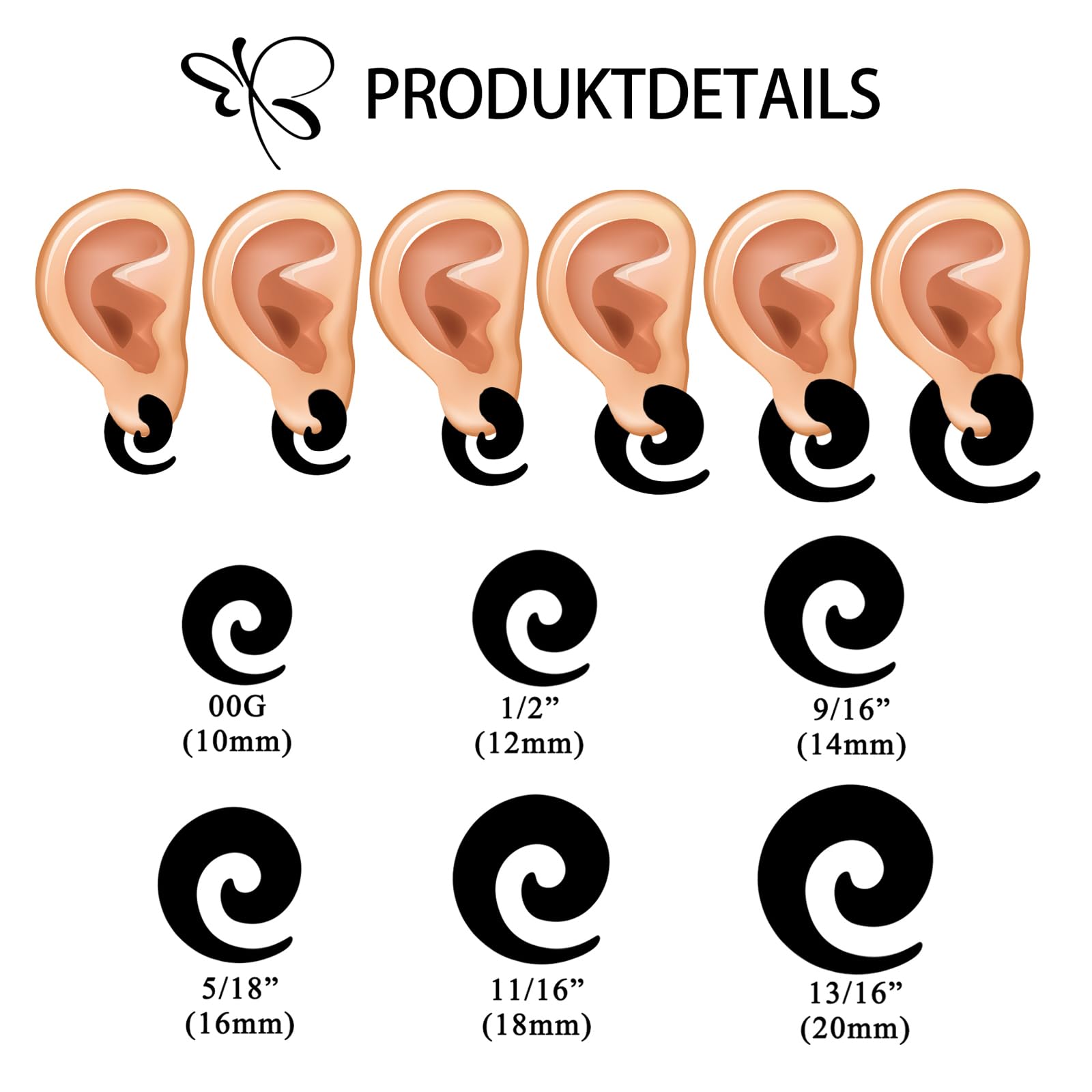 Longbeauty Set di 12 dilatatori per orecchio, 10 mm, 20 mm