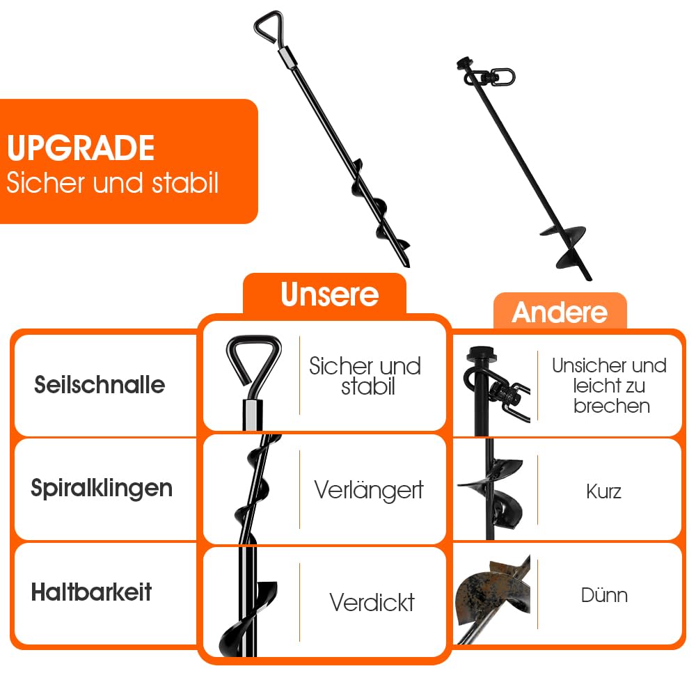 Dolibest Grondanker, 76 cm Heavy Duty Tent Peg Schroef Trampoline Stake Aarde Zand Spiraal Wind Storm Spike voor Swing/Camping/Tent/Schuur/Hond/Carport met Vast Oogje, 4 Pack