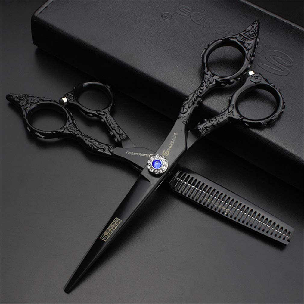 Haarschneidescheren Set 6.0 Zoll, Friseurschere Gerade Schere + Zähne Schere Barber Werkzeuge Edelstahl (Licht Und Sharp), Für Friseur/Salon/Haus,Schwarz