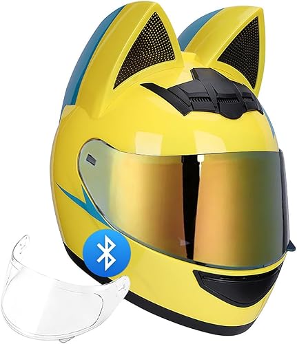 Miniatura 9 de Casco Bluetooth de motocicleta con orejas de gato, certificado DOT, casco de motocicleta de cara completa, lindos cascos de gato con visera HD y