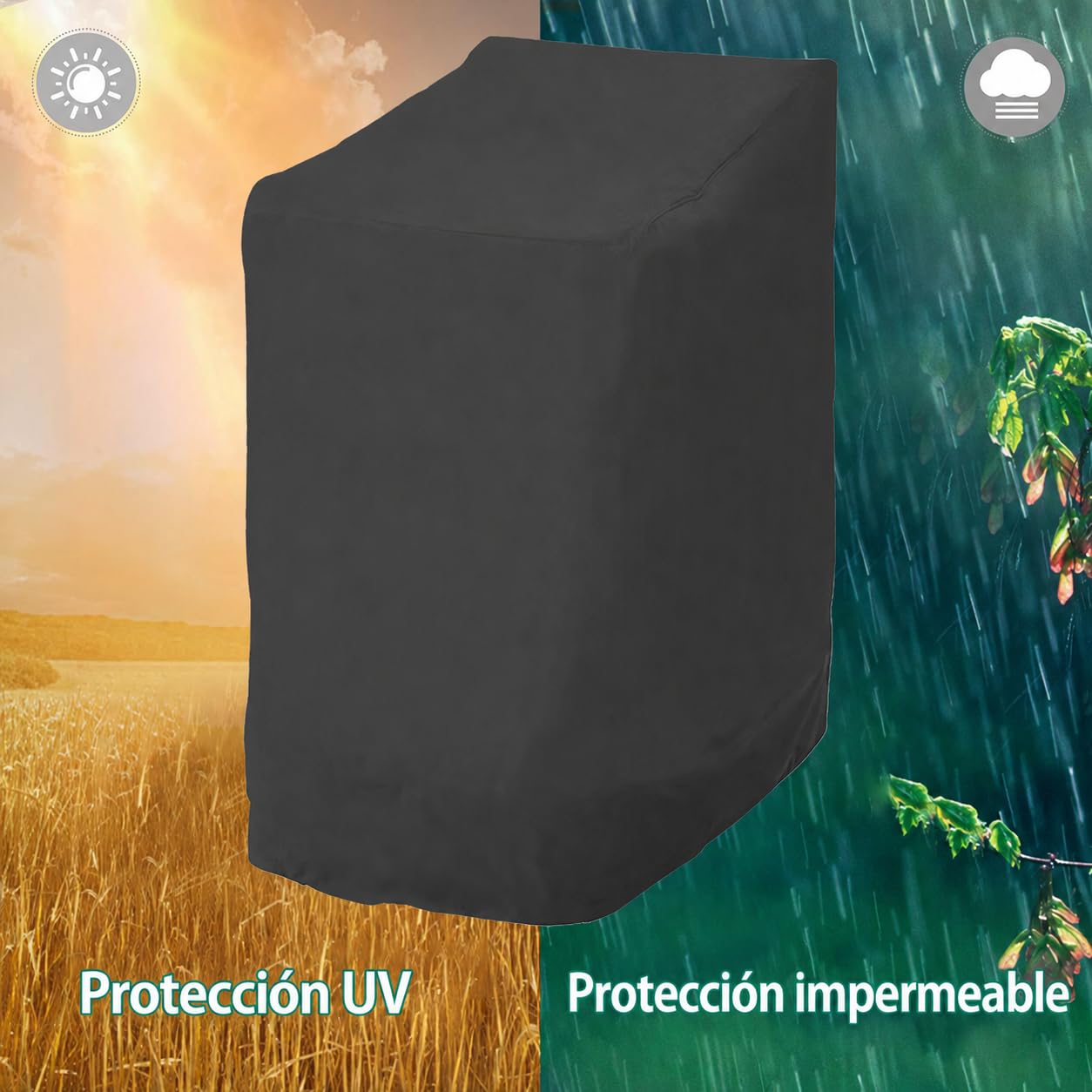 Funda para Sillas Apilables de Jardín Impermeable 2 Unidades, 210D Oxford | Funda Protectora Para Sillas de Exterior, Anti-Viento Anti-UV, con Cordón Ajustable, Hebillas y Ventilación