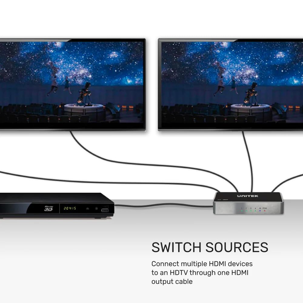 V1109A Unitek HDMI 1.4b 1 IN-4 OUT 4K Distributore di segnale/HDMI 1.4b e HDCP 1 / 4K30Hz / profondità colore 12bit / risoluzione fino a 1080p / 7.1 audio multicanale