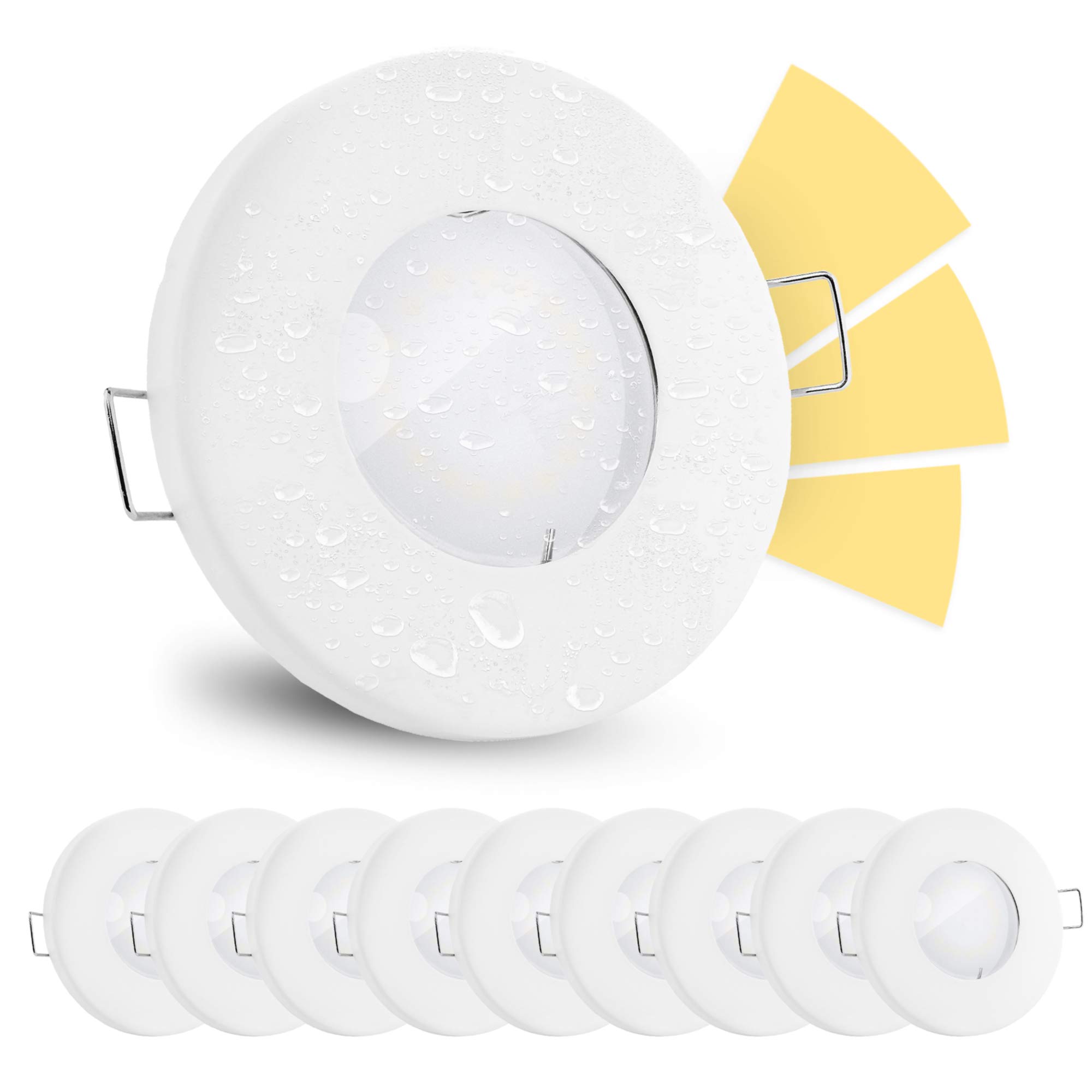 linovum 10 Stück fourSTEP Deckeneinbaustrahler LED Bad flach dimmen ohne Dimmer - LED GU10 5W warmweiß 230V - Spot weiß IP65